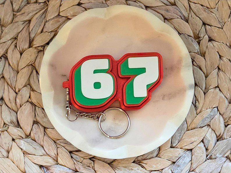 The Original 67 Six Seven Backpack Charm, Keychain, Party Favor or Bag Tag