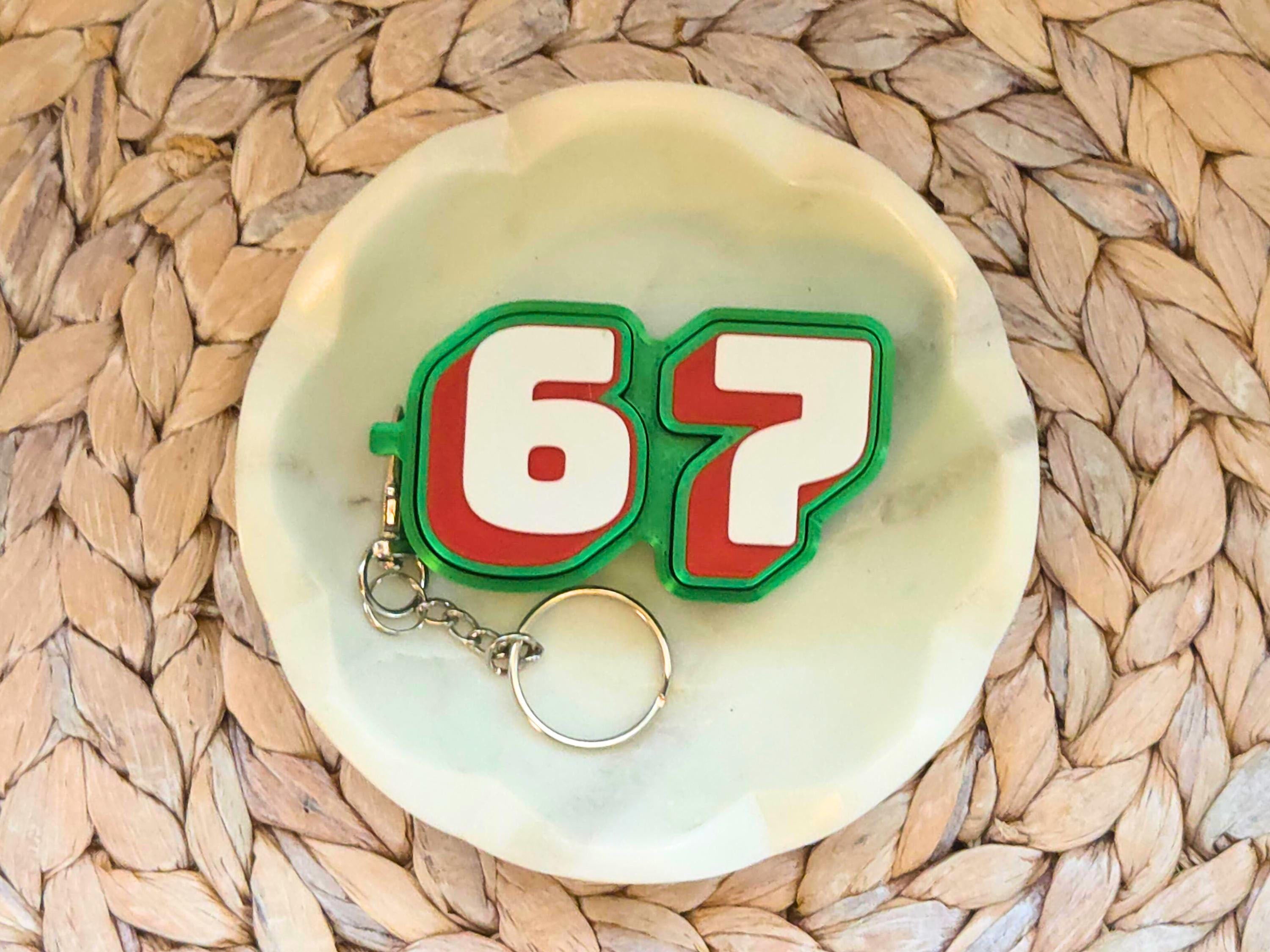 The Original 67 Six Seven Backpack Charm, Keychain, Party Favor or Bag Tag