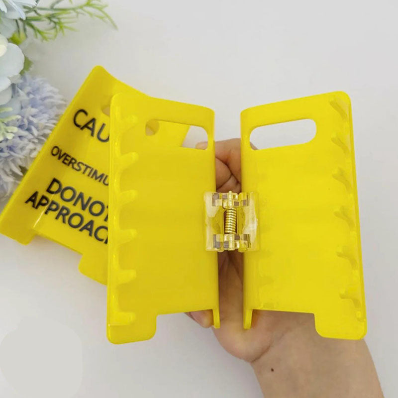 Caution Overstimulated Yellow Sign Hair Claw Clip