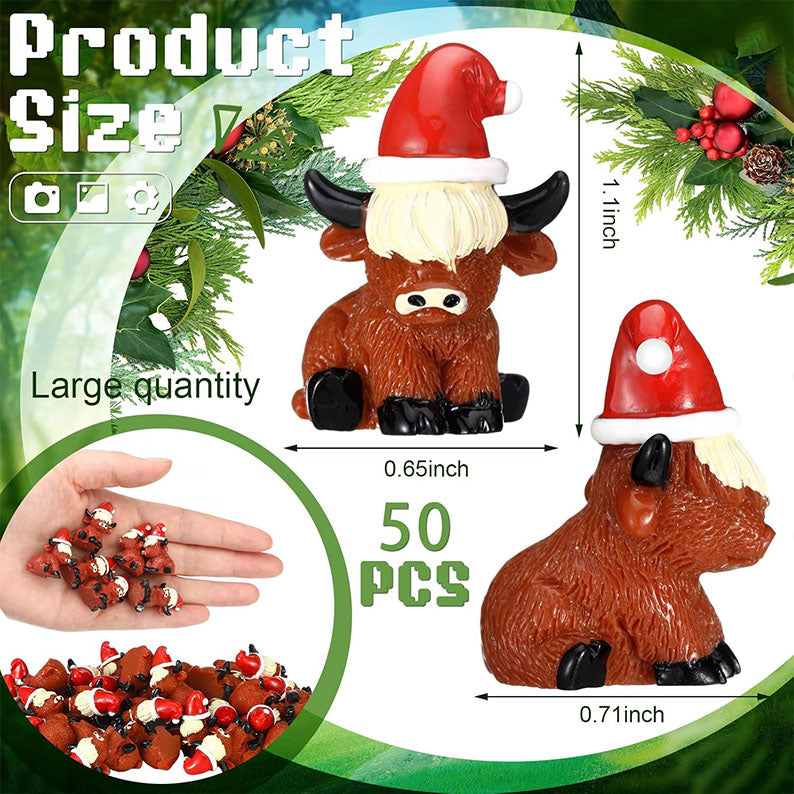 50 Pcs Mini Christmas Highland Cow Figurines
