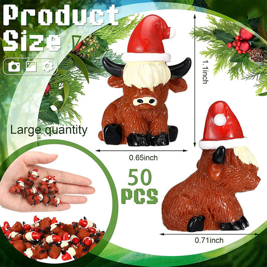 50 Pcs Mini Christmas Highland Cow Figurines