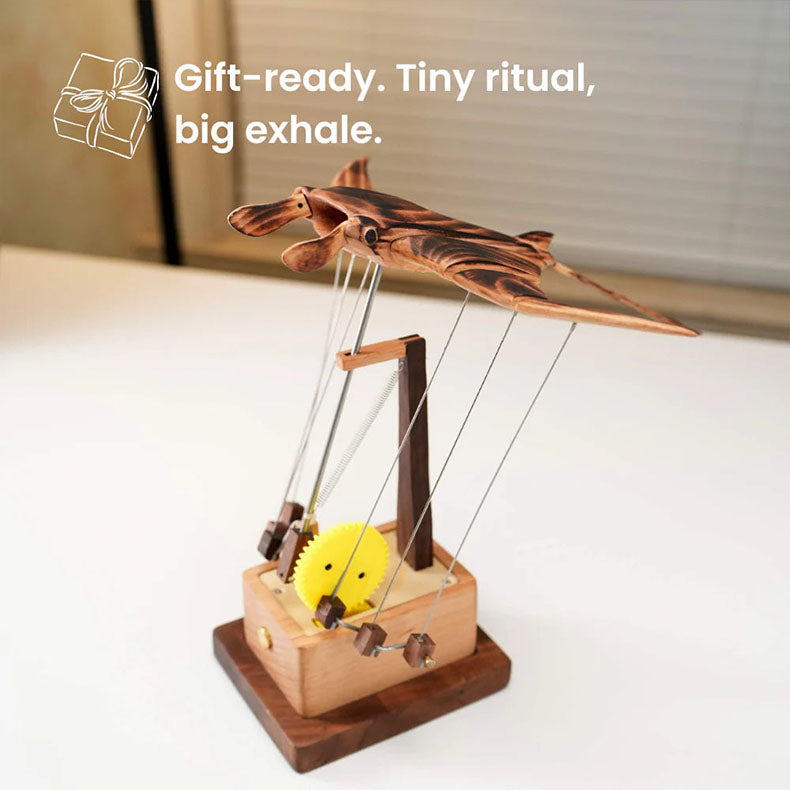Handcrafted Wooden Manta Ray Automaton