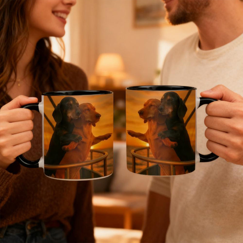 Couple Dachshund Love Mug – Cute Ceramic Coffee Cup for Dog Lovers