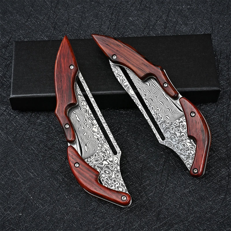 🔪 Forged Damascus Steel Camp Folding Knife