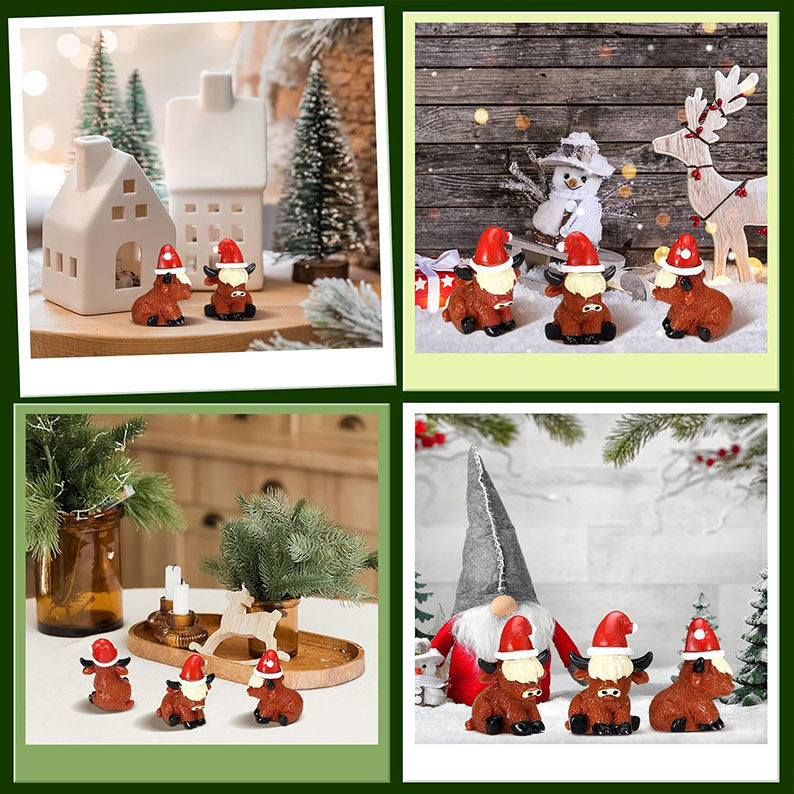 50 Pcs Mini Christmas Highland Cow Figurines