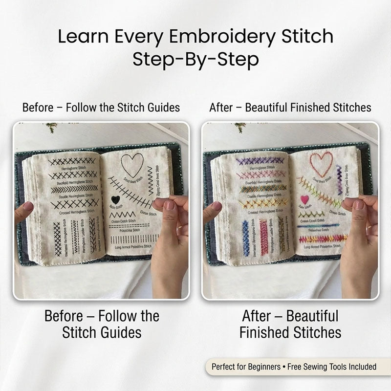 Embroidery Stitch Practice Book with Illustrated Patterns