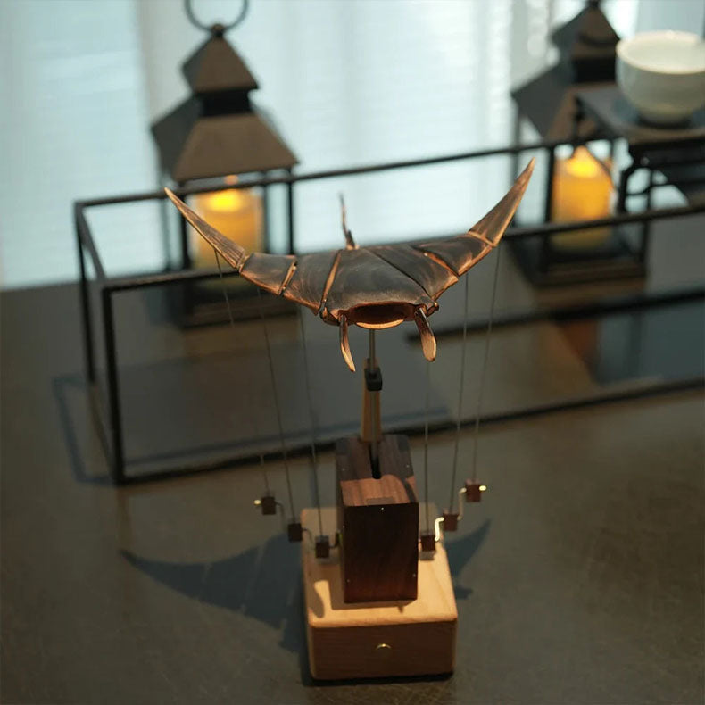 Handcrafted Wooden Manta Ray Automaton