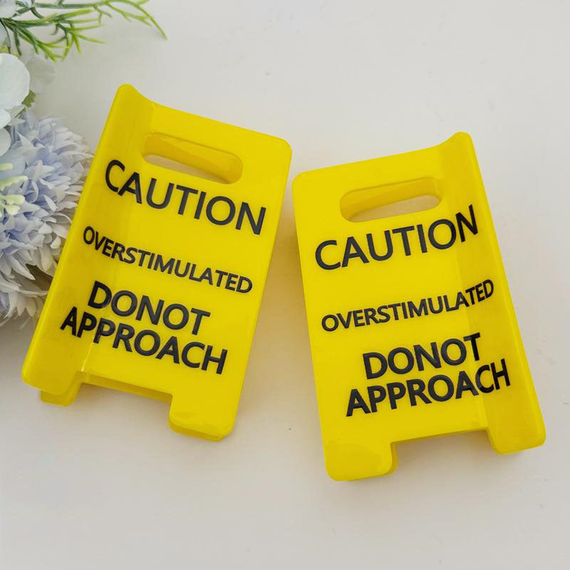 Caution Overstimulated Yellow Sign Hair Claw Clip