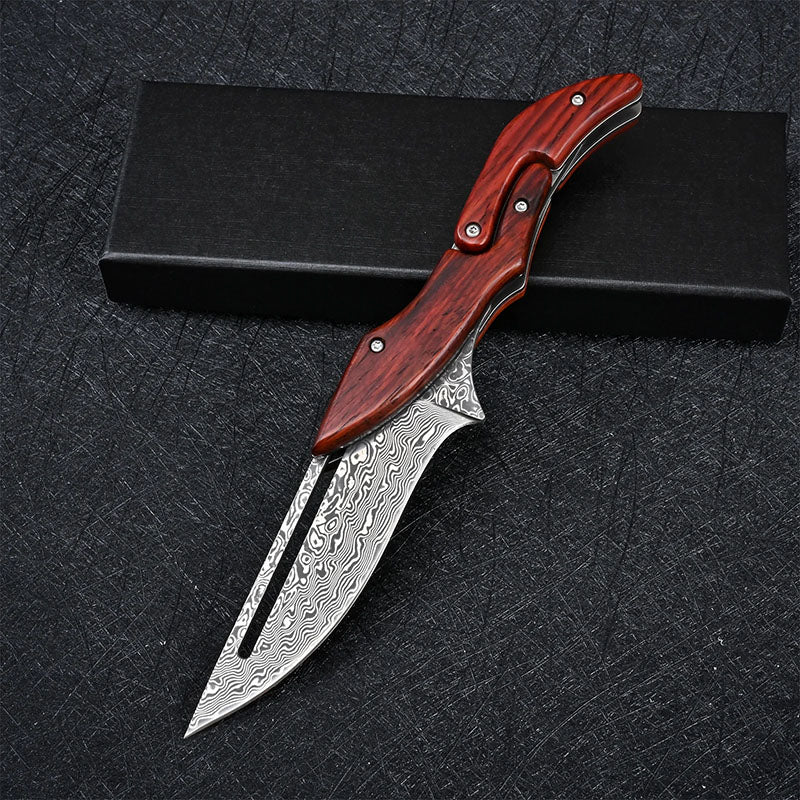 🔪 Forged Damascus Steel Camp Folding Knife