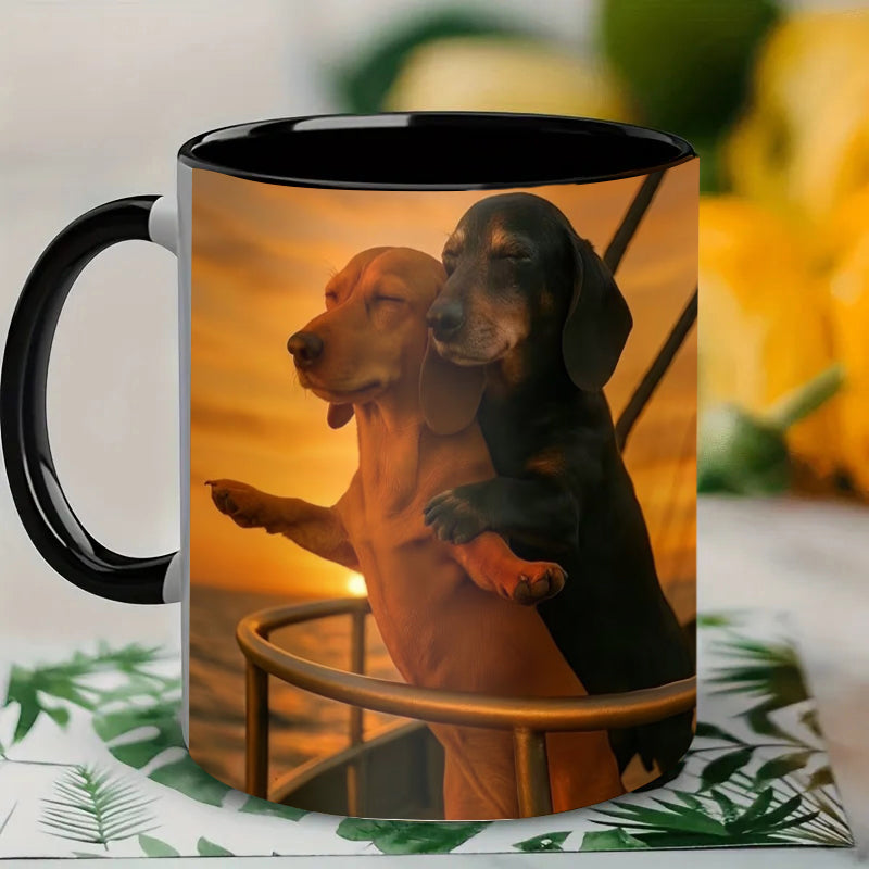 Couple Dachshund Love Mug – Cute Ceramic Coffee Cup for Dog Lovers